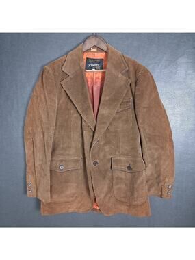 JC Penney Jacket Men 42 Corduroy Cotton Vintage 70s Pockets Hippie Western Brown